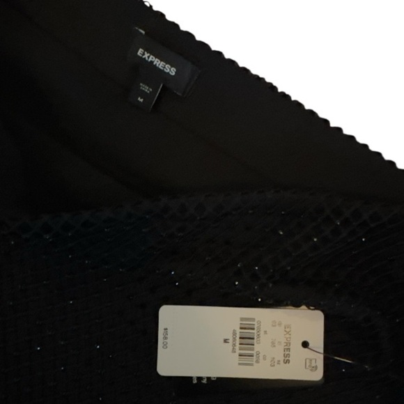 NWT Express Super High Waisted Rhinestone Mesh Midi Pencil Skirt Sz M Black - Picture 3 of 4
